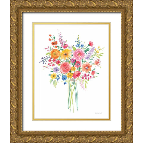 Sunshine Flowers Gold Ornate Wood Framed Art Print with Double Matting by Nai, Danhui