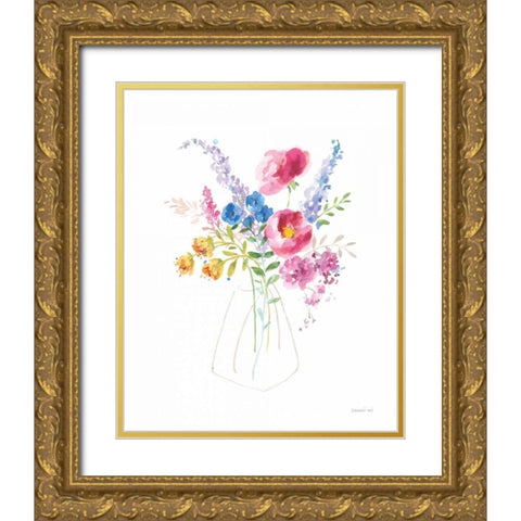 Semi Abstract Floral Gold Ornate Wood Framed Art Print with Double Matting by Nai, Danhui