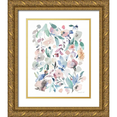 Breezy Florals III Gold Ornate Wood Framed Art Print with Double Matting by Nai, Danhui
