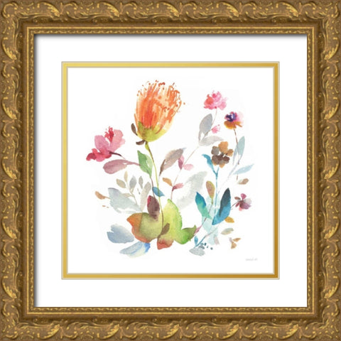 Circle Full of Flowers I Gold Ornate Wood Framed Art Print with Double Matting by Nai, Danhui