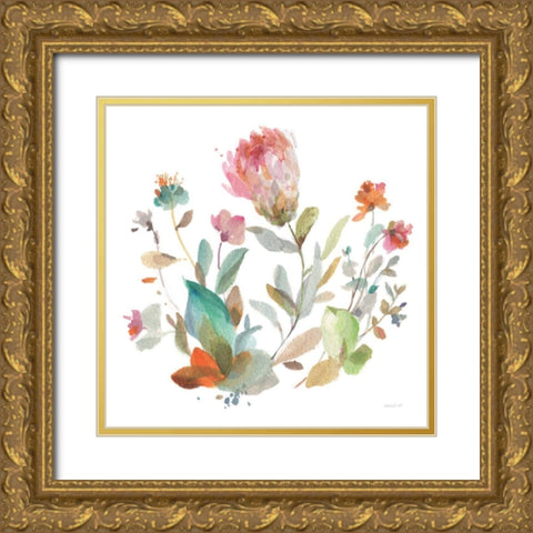 Circle Full of Flowers II Gold Ornate Wood Framed Art Print with Double Matting by Nai, Danhui