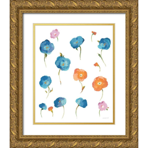 Retro Flowers I Gold Ornate Wood Framed Art Print with Double Matting by Nai, Danhui