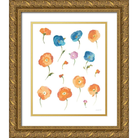 Retro Flowers II Gold Ornate Wood Framed Art Print with Double Matting by Nai, Danhui