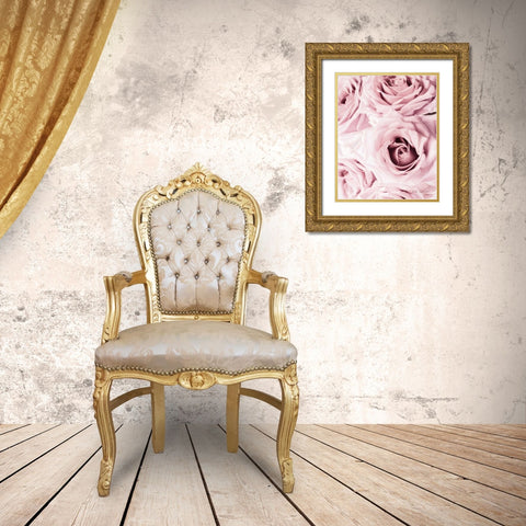Pink Rose Cluster Crop Gold Ornate Wood Framed Art Print with Double Matting by Catterall, Elise