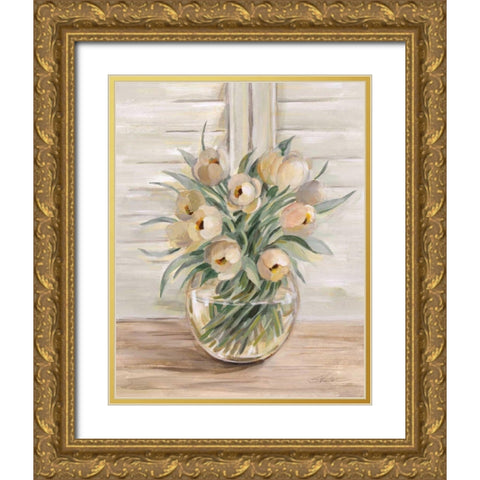 Blush Floral Bouquet Gold Ornate Wood Framed Art Print with Double Matting by Vassileva, Silvia
