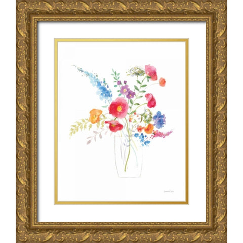 Semi Abstract Floral II Gold Ornate Wood Framed Art Print with Double Matting by Nai, Danhui