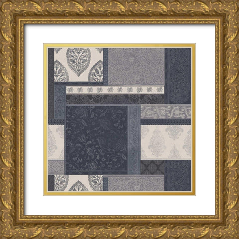 Exotic Threads Blue Cream Gold Ornate Wood Framed Art Print with Double Matting by Wild Apple Portfolio