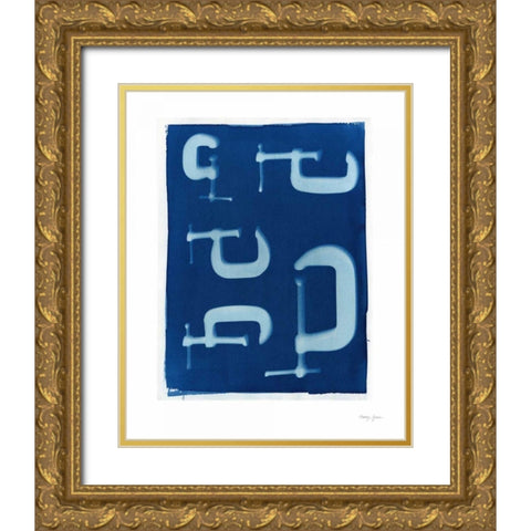 Cyanotype Tools III Gold Ornate Wood Framed Art Print with Double Matting by Green, Nancy