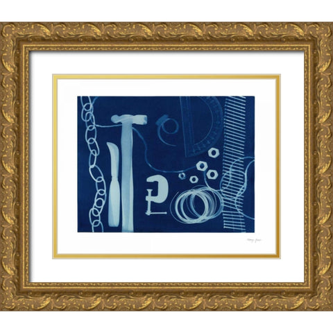 Cyanotype Tools XVI Gold Ornate Wood Framed Art Print with Double Matting by Green, Nancy