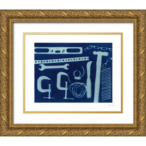 Cyanotype Tools XVII Gold Ornate Wood Framed Art Print with Double Matting by Green, Nancy