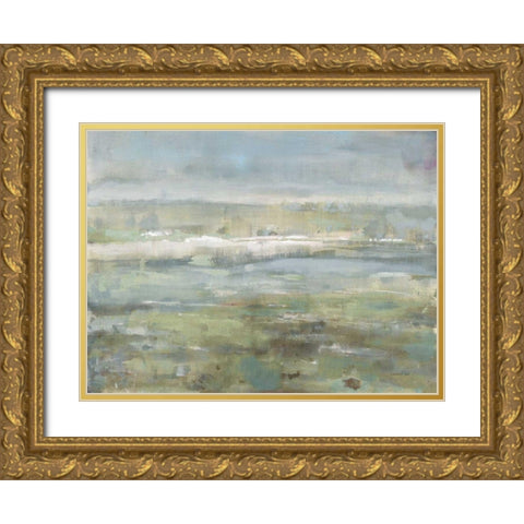 Gray Blue Field Gold Ornate Wood Framed Art Print with Double Matting by Nai, Danhui