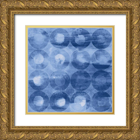 Touching Circles III Navy Gold Ornate Wood Framed Art Print with Double Matting by Nai, Danhui