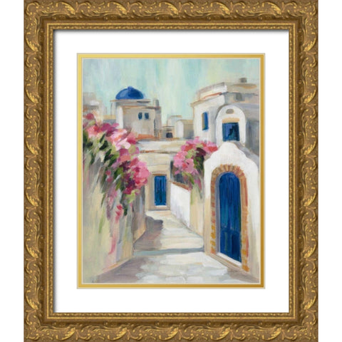 Santorini Street I Gold Ornate Wood Framed Art Print with Double Matting by Vassileva, Silvia