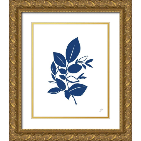 Bay Leaves Blue I Gold Ornate Wood Framed Art Print with Double Matting by Panganiban, Karyn