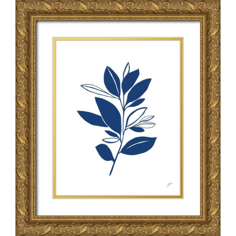 Bay Leaves Blue II Gold Ornate Wood Framed Art Print with Double Matting by Panganiban, Karyn