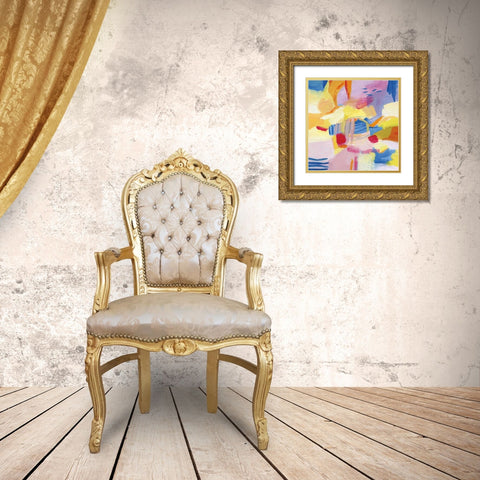 Pastel Shades Abstract Gold Ornate Wood Framed Art Print with Double Matting by Zaman, Farida