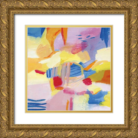 Pastel Shades Abstract Gold Ornate Wood Framed Art Print with Double Matting by Zaman, Farida