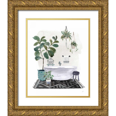 Courtyard Bath No Cat Neutral Gold Ornate Wood Framed Art Print with Double Matting by Panganiban, Karyn