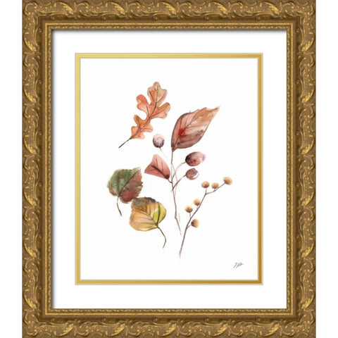 Pieces of Autumn I Gold Ornate Wood Framed Art Print with Double Matting by Panganiban, Karyn