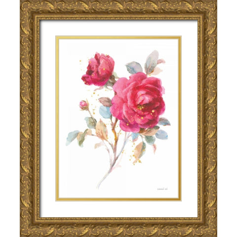 Bold Roses I Gold Ornate Wood Framed Art Print with Double Matting by Nai, Danhui