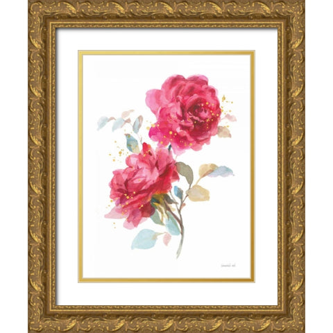 Bold Roses II Gold Ornate Wood Framed Art Print with Double Matting by Nai, Danhui