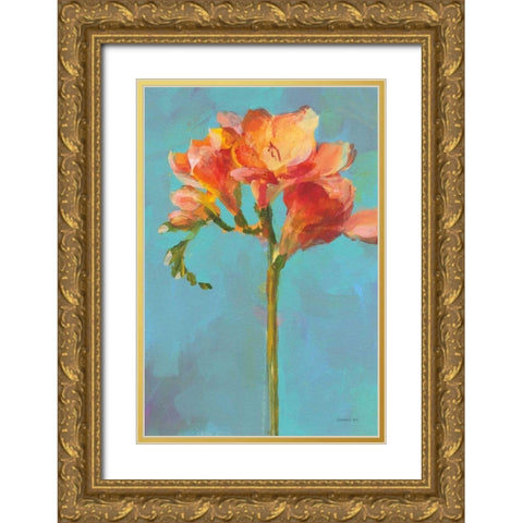 Modern Floral II Gold Ornate Wood Framed Art Print with Double Matting by Nai, Danhui
