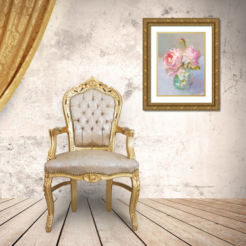 Sweet Roses I Gold Ornate Wood Framed Art Print with Double Matting by Nai, Danhui