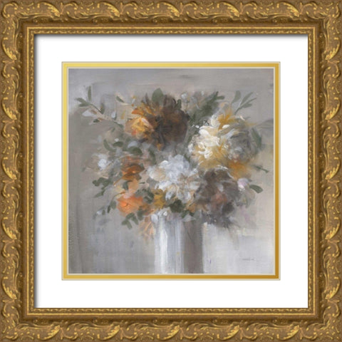 Weekend Bouquet with Green Gold Ornate Wood Framed Art Print with Double Matting by Nai, Danhui
