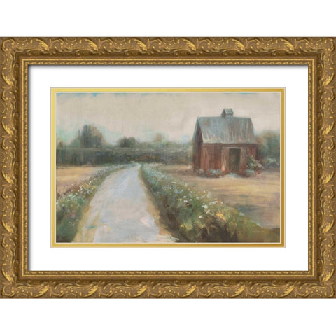 Road to the Fields Neutral Gold Ornate Wood Framed Art Print with Double Matting by Nai, Danhui