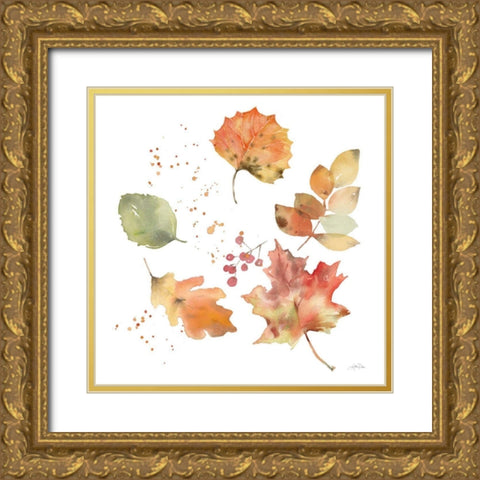 Falling Leaves I Gold Ornate Wood Framed Art Print with Double Matting by Pete, Katrina