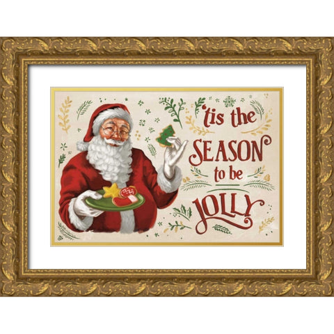 Santas List III Ivory Gold Ornate Wood Framed Art Print with Double Matting by Penner, Janelle