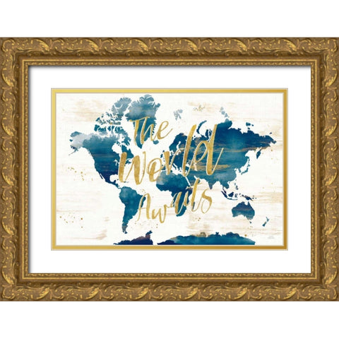Desert Blooms Abstact Map The World Gold Ornate Wood Framed Art Print with Double Matting by Marshall, Laura