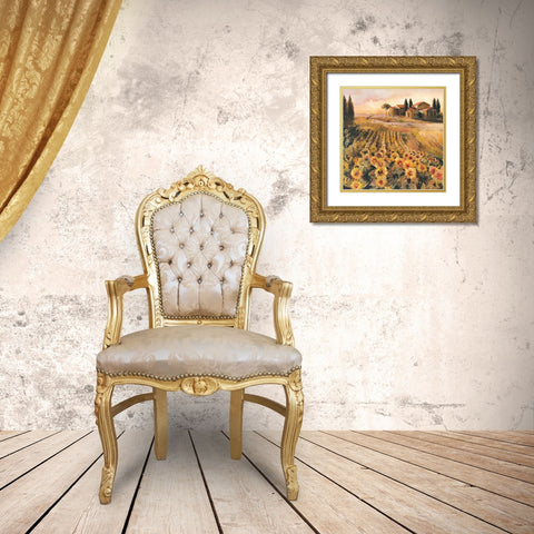 Sunflowers in Italy Gold Ornate Wood Framed Art Print with Double Matting by Hageman, Marilyn