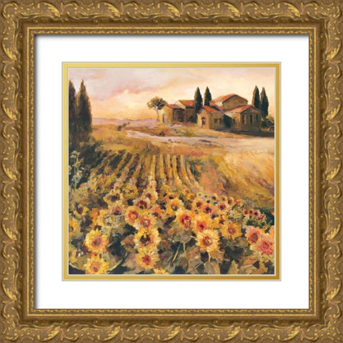 Sunflowers in Italy Gold Ornate Wood Framed Art Print with Double Matting by Hageman, Marilyn