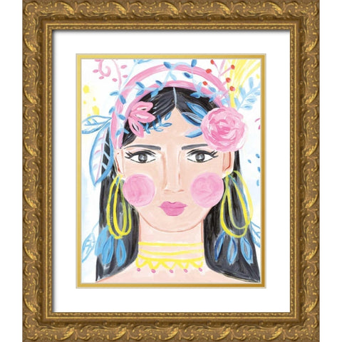 Boho Lady III Gold Ornate Wood Framed Art Print with Double Matting by Zaman, Farida