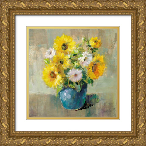 Sunflower Still Life I Gold Ornate Wood Framed Art Print with Double Matting by Nai, Danhui