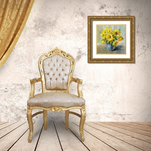 Sunflower Still Life II Gold Ornate Wood Framed Art Print with Double Matting by Nai, Danhui