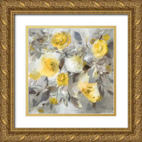 Floral Uplift Yellow Gray Gold Ornate Wood Framed Art Print with Double Matting by Nai, Danhui