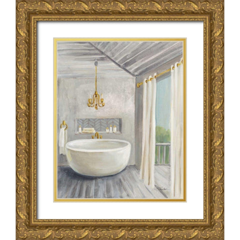 Attic Bathroom II Gray Wood Gold Ornate Wood Framed Art Print with Double Matting by Vassileva, Silvia