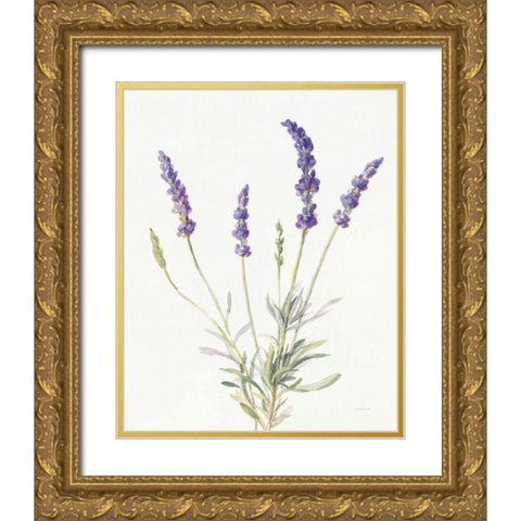 Floursack Lavender IV on Linen Gold Ornate Wood Framed Art Print with Double Matting by Nai, Danhui