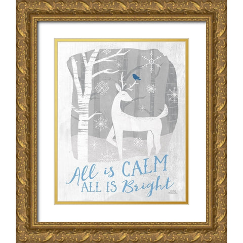 Woodland Wishes I Blue Gold Ornate Wood Framed Art Print with Double Matting by Marshall, Laura