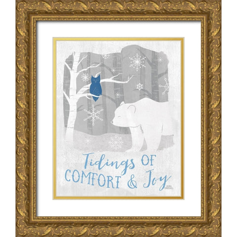 Woodland Wishes IV Blue Gold Ornate Wood Framed Art Print with Double Matting by Marshall, Laura