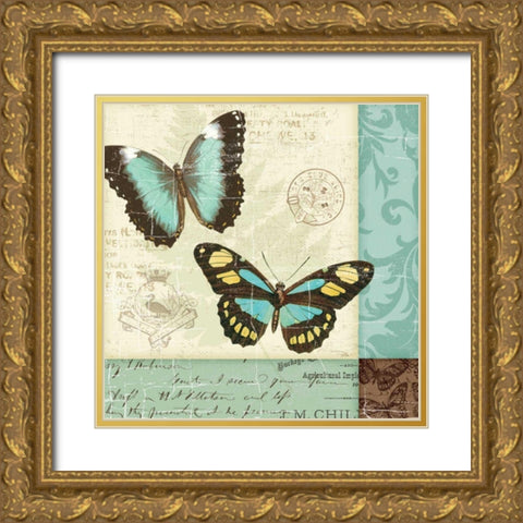 Butterfly Patchwork II Gold Ornate Wood Framed Art Print with Double Matting by Pela Studio