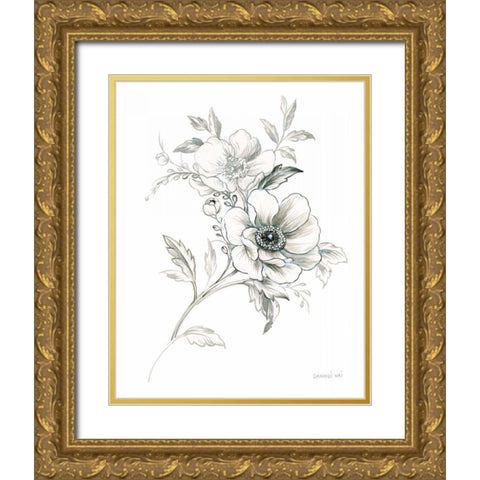 Sketchbook Garden VII BW Gold Ornate Wood Framed Art Print with Double Matting by Nai, Danhui