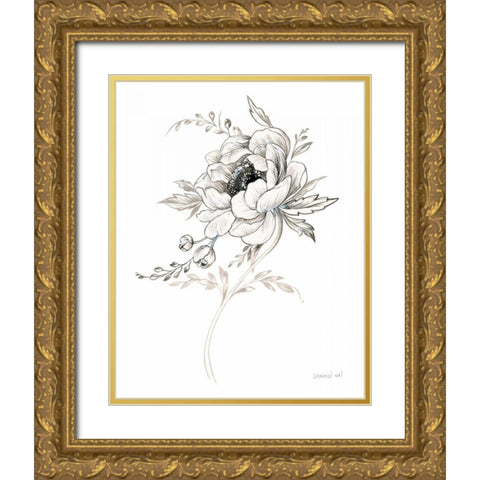 Sketchbook Garden VIII BW Gold Ornate Wood Framed Art Print with Double Matting by Nai, Danhui