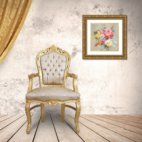 Windblown Blooms II Yellow Gray Gold Ornate Wood Framed Art Print with Double Matting by Nai, Danhui