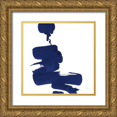 Swash IV Indigo Gold Ornate Wood Framed Art Print with Double Matting by Paschke, Chris