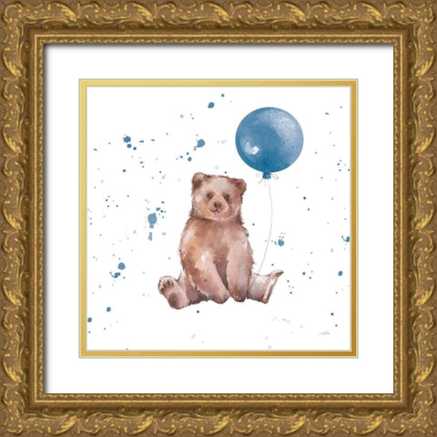 Festive Bear Blue Sq Gold Ornate Wood Framed Art Print with Double Matting by Pete, Katrina