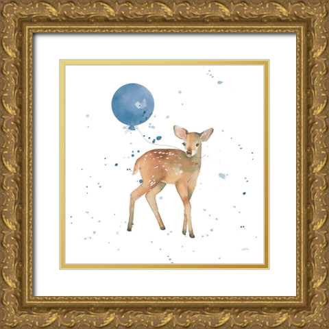 Festive Fawn Blue Sq Gold Ornate Wood Framed Art Print with Double Matting by Pete, Katrina