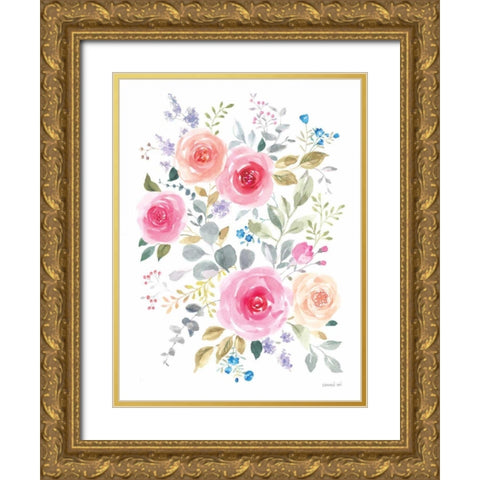 Lush Roses I Gold Ornate Wood Framed Art Print with Double Matting by Nai, Danhui